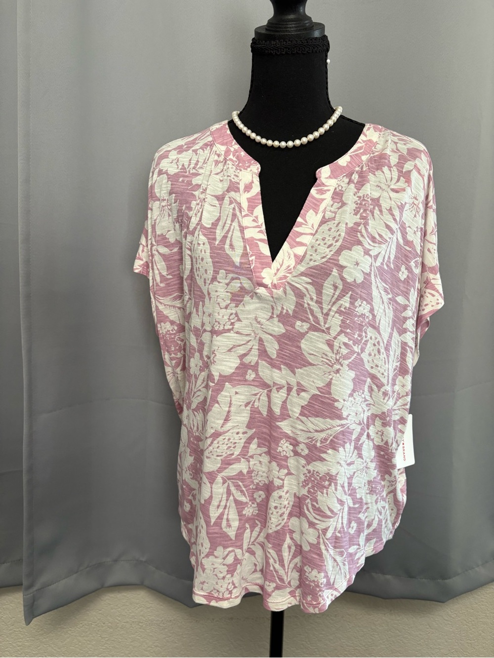 Lucky Brand Pink & White Floral Henley Tunic